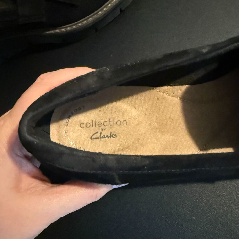 Clark's Collection Women's Airabell Wedge Slip On Suede Ruffle Loafers Black 10 - Picture 4 of 9